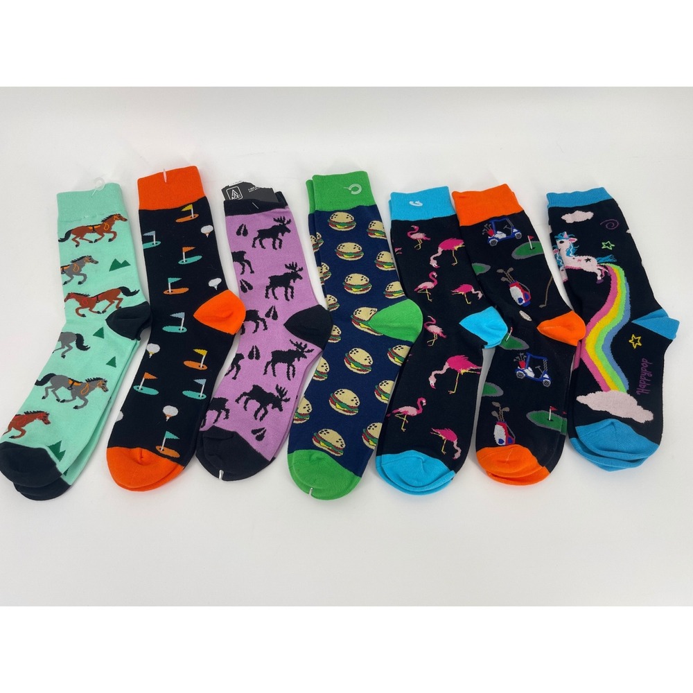 HappyPop Ace Novelty Crew Socks Bundle 7 Pairs Multicolor Excellent Fun Patterns
